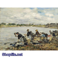 Tranh sơn dầu nông dân thả lưới